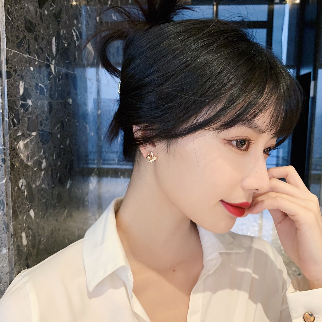 Bông Tai Mạ Bạc 925 Hình Trái Tim Đính Ngọc Trai Xinh Xắn / Khuyên tai