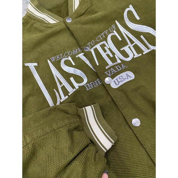 Áo Khoác Varsity dáng bóng chày chất kaki thêu chữ Lasvegas