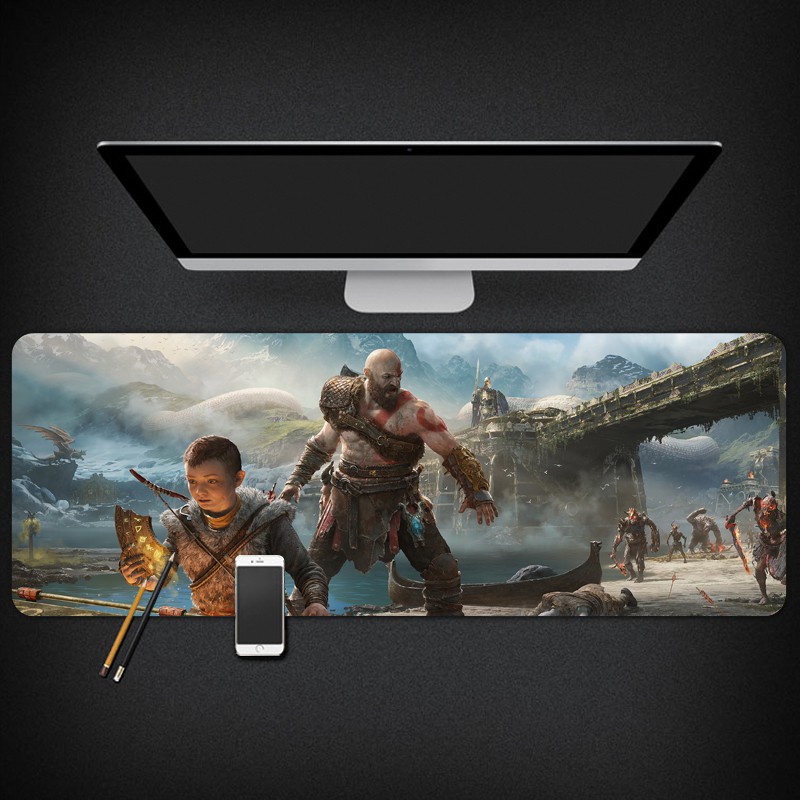 Tấm Lót Chuột Cỡ Lớn Họa Tiết God of War 4, bo viền chắc chắn, chống trơn trượt