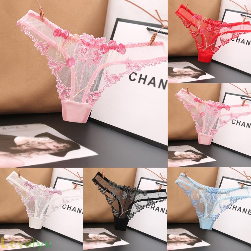【LOVELYU】Women See through Lace Floral Mesh Breathable Briefs Underpants Thongs G-string【Good Quality】