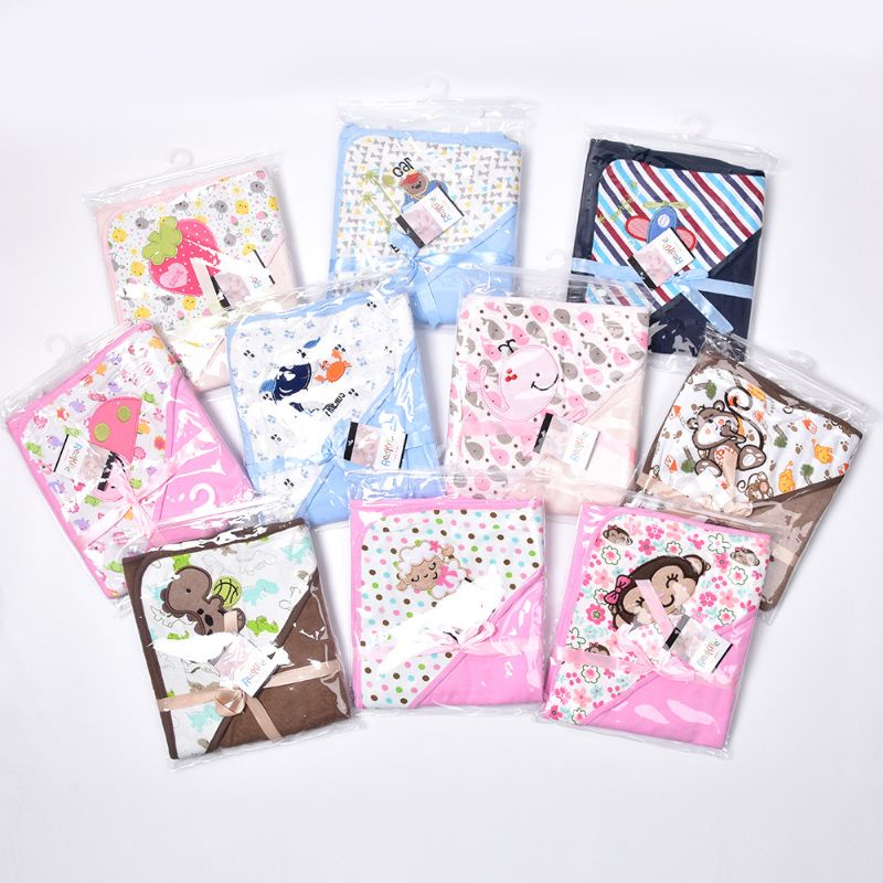 (KT 95*95cm Hàng Loại 1) Choàng ủ, Chăn ủ Cotton 2 lớp có mũ thoáng mát, mềm mịn cho bé