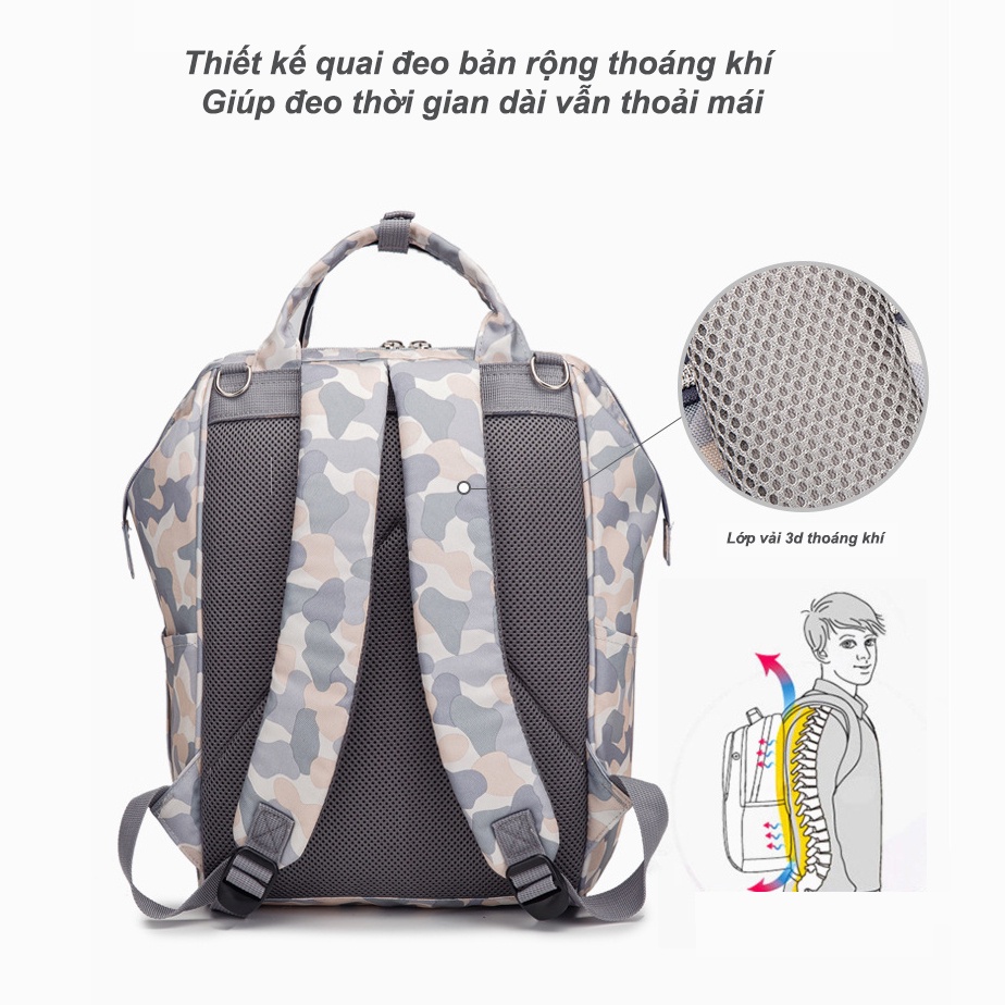 Balo bỉm sữa đa năng cho mẹ và bé đi ra ngoài có ngăn giữ nhiệt bình sữa, chống nước, mẫu mới 2022 kích thước 41x24x16cm