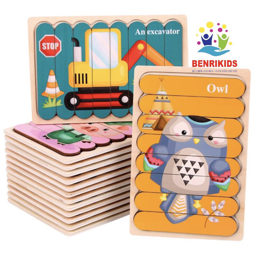 Đồ Chơi Giáo Dục Montessori Set 7 Tranh Ghép Gỗ 2 Mặt Domino Cho Bé Phát Triển Tư Duy