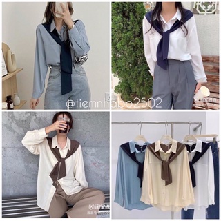 Sơ mi dài tay kèm khăn phong cách hàn quốc