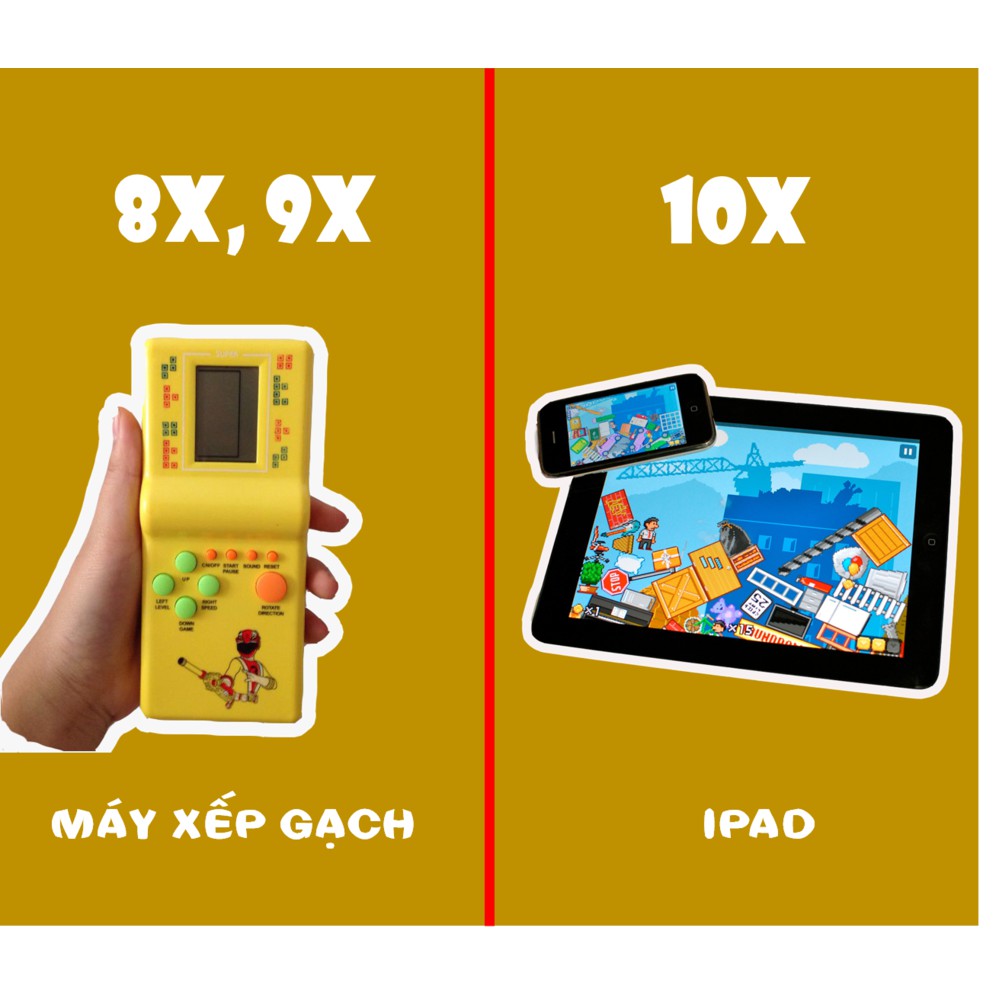 MÁY CHƠI GAME 4 NÚT XẾP GẠCH HUYỀN THOẠI, bấm điện tử tay cầm trắng đen dùng pin, trò chơi ký ức tuổi thơ, gaming device