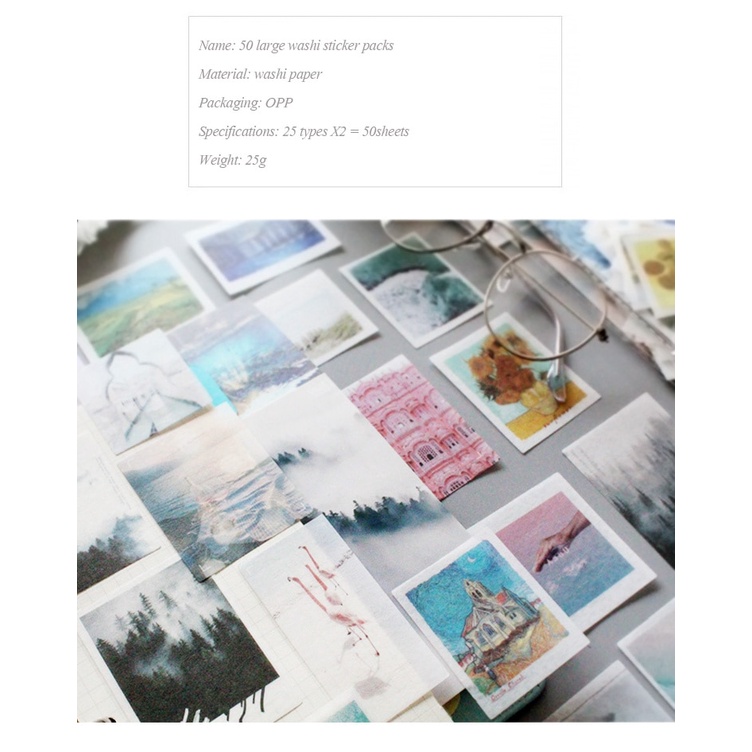 Bộ 50 miếng dán hình kích thước lớn dùng trang trí văn phòng phẩm