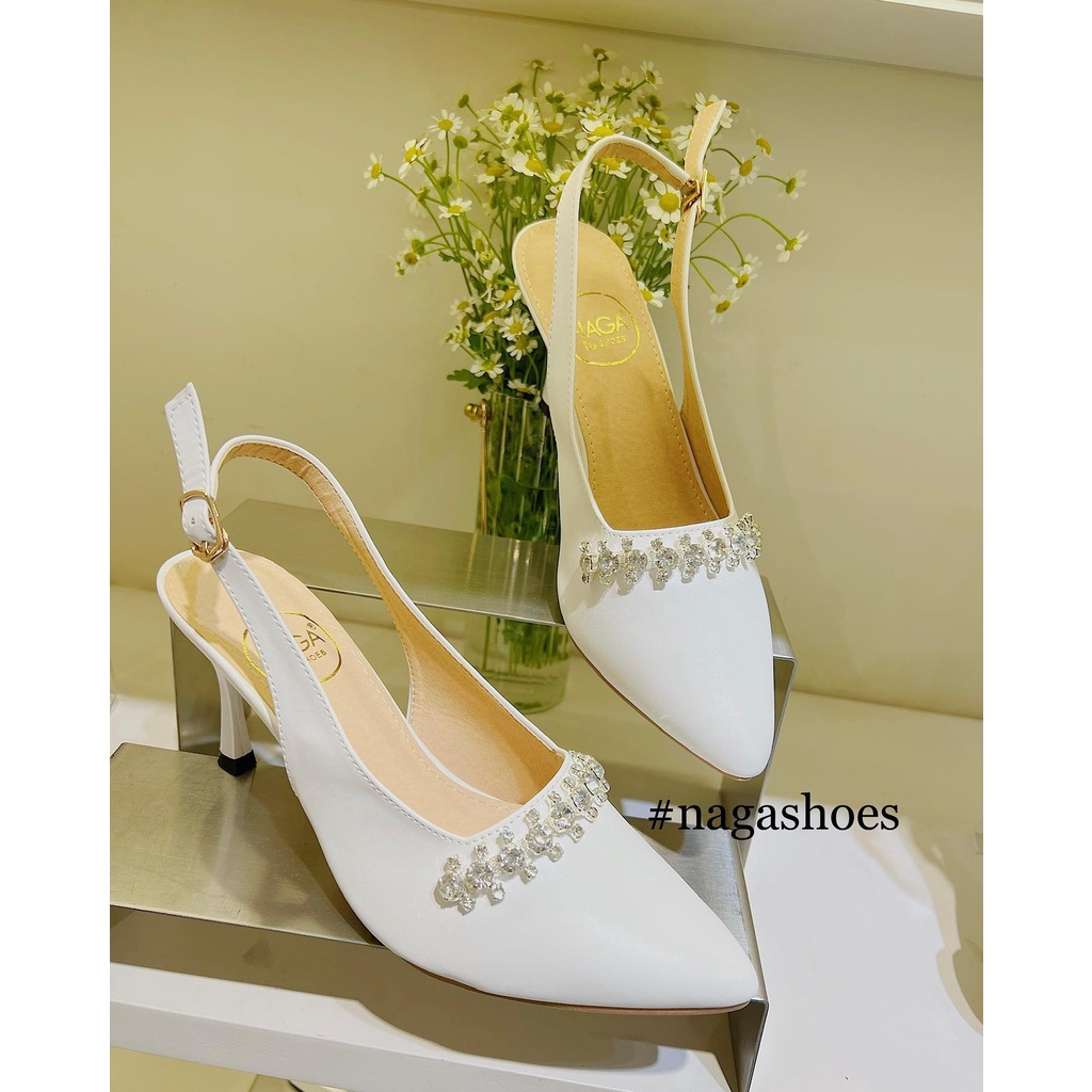 [FORM BÉ CHỌN LÊN 1 SIZE] CAO GÓT NAGASHOES BÍT MŨI HỞ GÓT ĐÍNH CHUỖI DÂY BLING BLING 8P NAC230