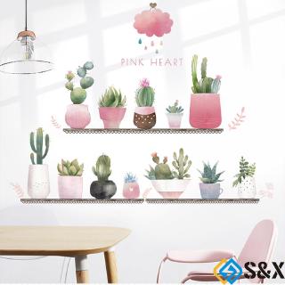 Sticker Dán Tường Họa Tiết Hình Cây Xương Rồng Đáng Yêu Kích Thước 85x110cm