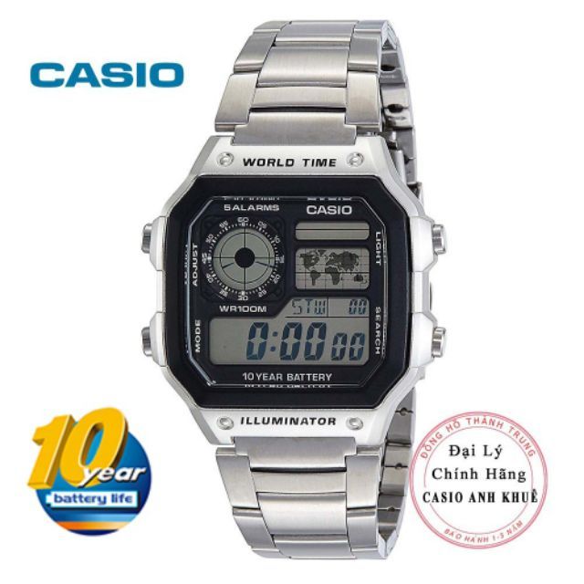 Đồng hồ Nam Casio WorldTime AE-1200WHD-1AVDF dây kim loại