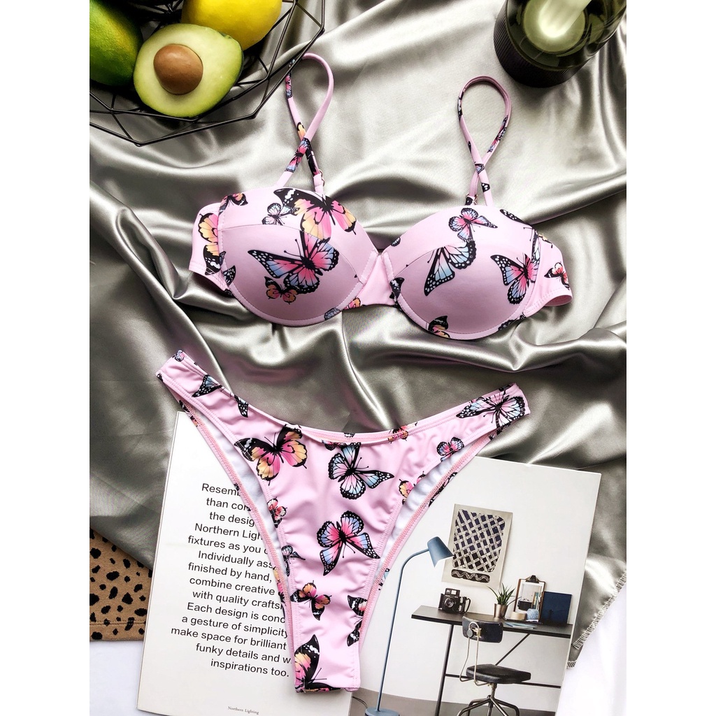 DUNEA Bộ Đồ Bơi 2 Mảnh 9Vvn In Hình Bướm Hồng Quyến Rũ Dành Cho Nữ