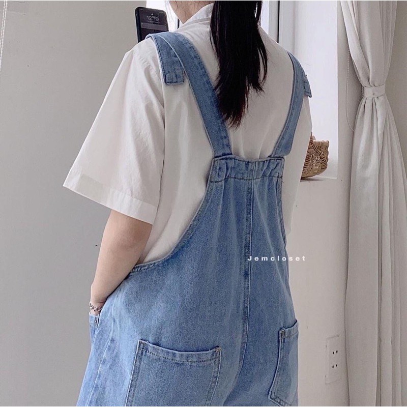 Yếm jean dài nữ phong cách Hàn quốc, Yếm bò nữ ulzzang phối rách gối cá tính năng động - New trend 2021