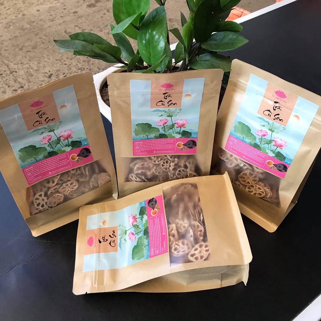 Trà Củ Sen Sao Tay Truyền Thống - Đặc Sản Sen Hồng, Túi 200 gram