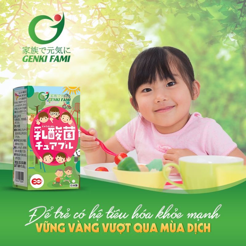 Combo 3 lọ KẸO LỢI KHUẨN NYUSANKIN CHUABURU men chống táo bón biếng ăn, hỗ trợ hệ tiêu hóa khỏe mạnh Genki Fami Nhật Bản