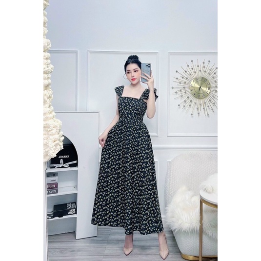 Đầm maxi hoa cánh tiên có mút ngực-hình thật.