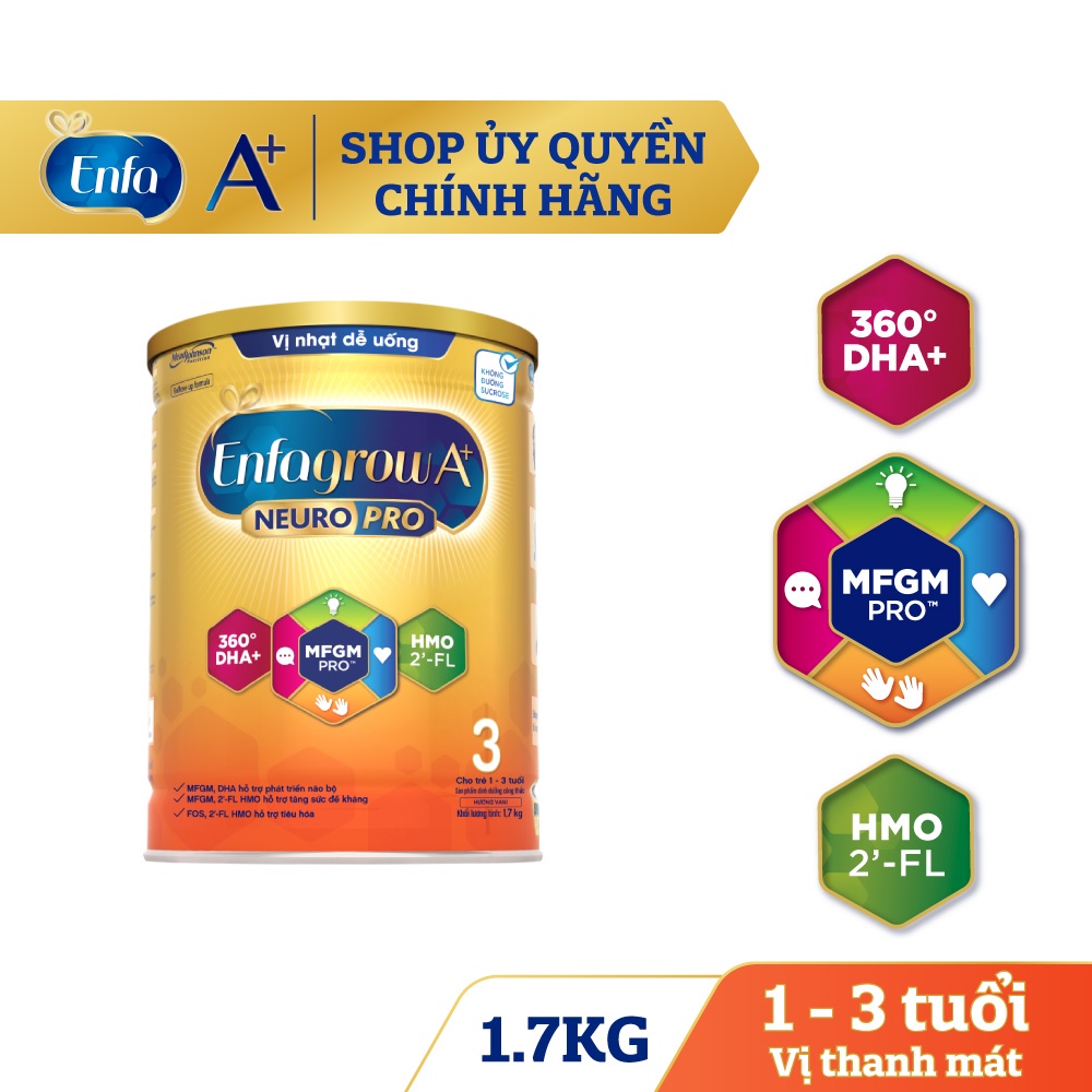 Sữa Bột Enfagrow A+ Neuropro 3 - FL HMO Vị Nhạt Dễ Uống/Vị Không Đổi Lon từ 400g_830g_1700g