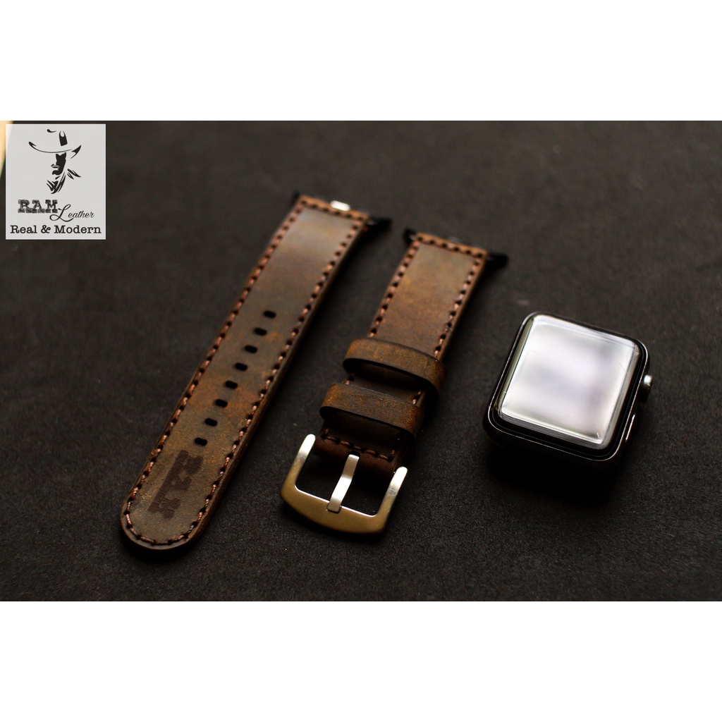Dây đồng hồ Apple Watch , Iwatch , Iphone Watch Da Bò Thật Nâu Đất RAM Leather Bauhaus 1950  Bền Đẹp