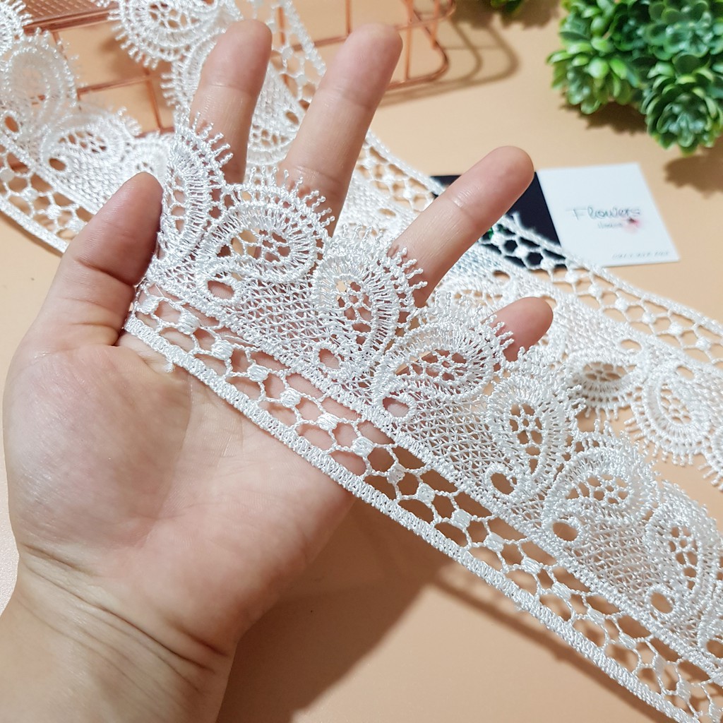 RC20 Cuộn 6 mét dây ren viền may đồ rộng 5cm ren chỉ trắng thêu cánh bướm Maihoaflower