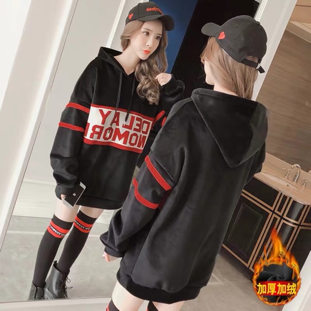 Áo hoodie nhung dáng dài siêu ấm(ảnh thật) | BigBuy360 - bigbuy360.vn