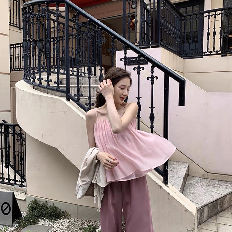 Áo 2 dây xếp tầng vải lụa tơ trẻ trung cá tính đủ size