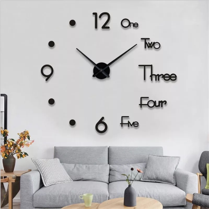 Đồng hồ trang trí dán tường 3D Tường dán Đồng hồ treo tường kim trôi DIY phong cách châu Âu độc đáo size 40cm