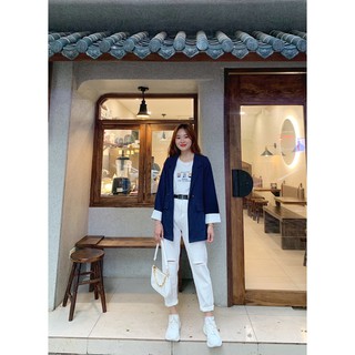 Aó blazer tay phối kẻ