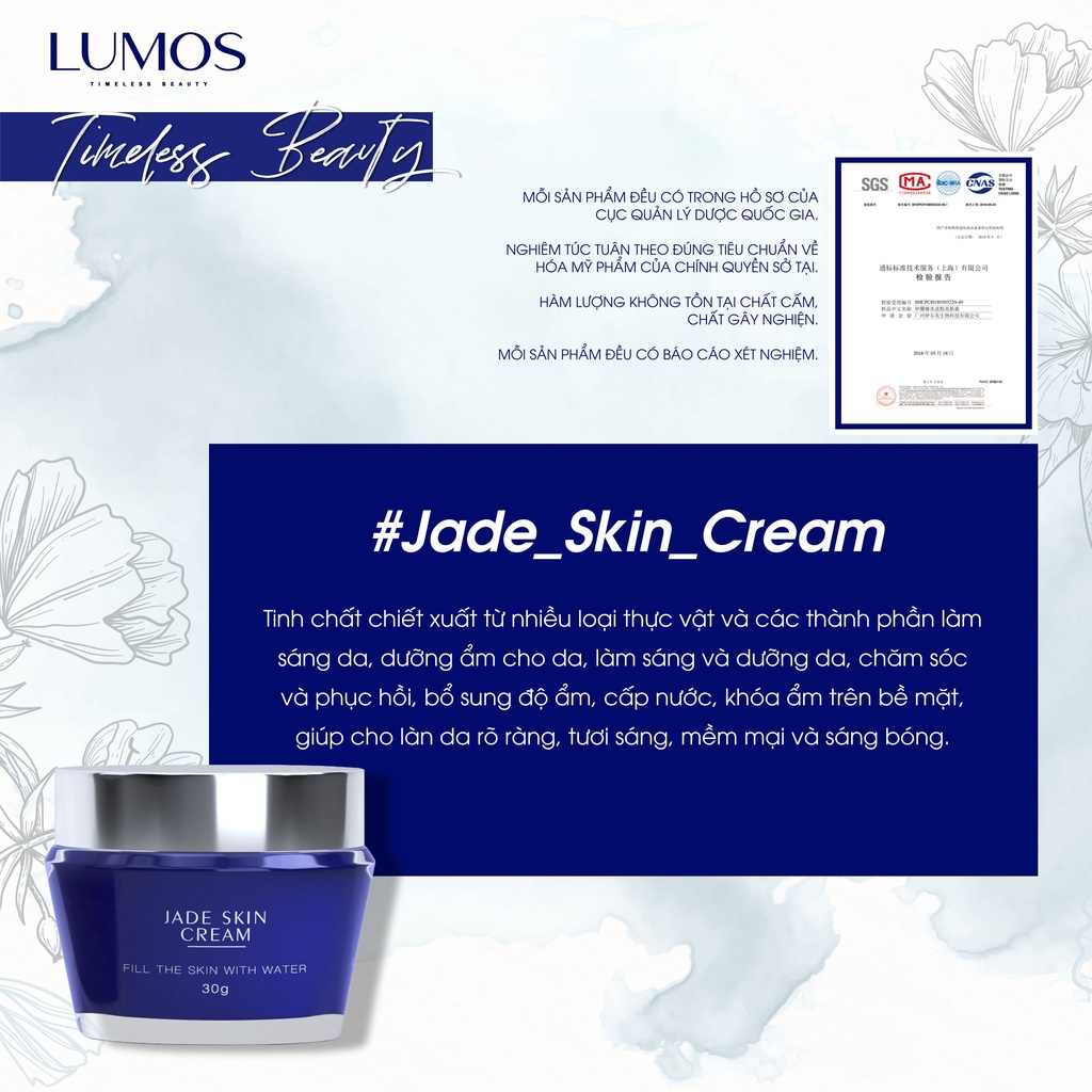 LUMOS JADE SKIN CREAM làm sáng dưỡng da , phục hồi nám mảng , công nghệ độc quyền từ Châu Âu