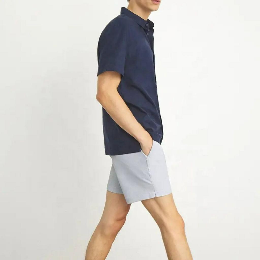 Áo Sơ Mi Nam Ngắn Tay Công Sở, Chất Vải Lanh Thoáng Mát Trơn Màu Tím Than