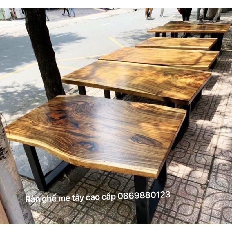 Bộ bàn ghế băng dài me tây cao cấp nguyên khối 60x1m8 dày 5cm