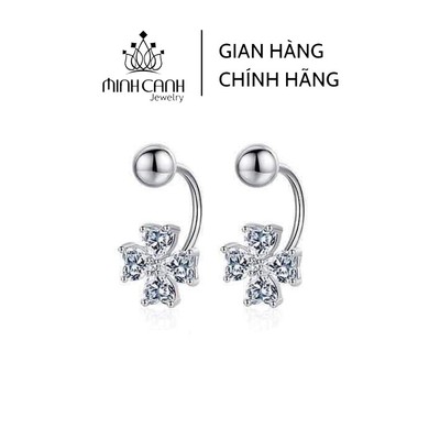 Bông Tai Bạc Cỏ 4 Lá Cong Đính Đá - Minh Canh Jewelry
