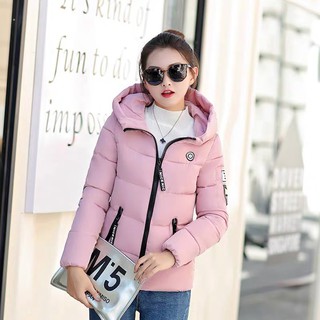 Áo khoác phao nữ 2 lớp có nón logo thêu cực ấm cho mùa đông