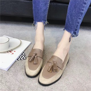 Giày lười loafers da mềm phối da lộn cao cấp màu NÂU TÂY