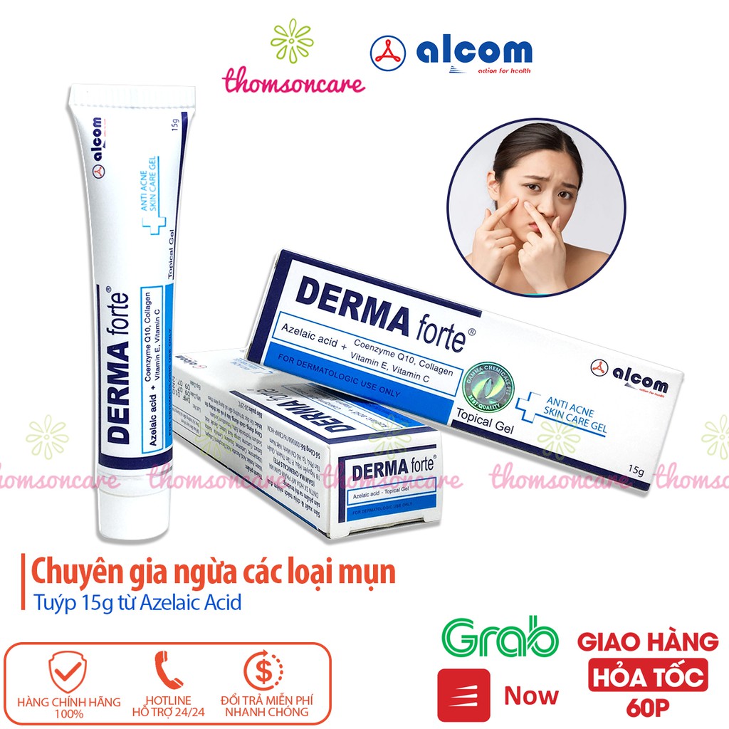 Derma Forte - Kem ngừa mụn, hết sẹo - Tuýp 15g cho mụn trứng cá, đầu đen, sạch bã nhờn