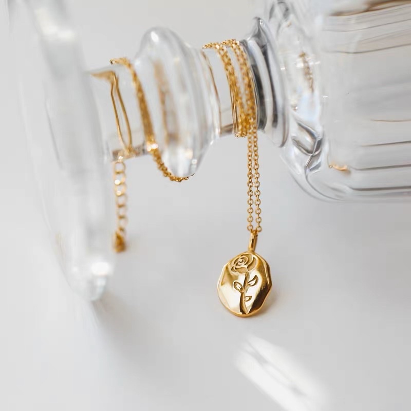 Nhiếu mẫu- Vòng cổ titan không rỉ hoa hồng gold-tulip