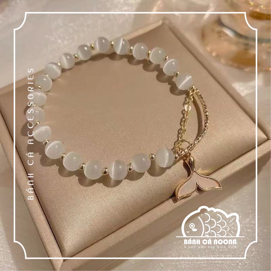 Vòng tay nữ, lắc tay nữ ngọc trong gắn charm đuôi cá dịu dàng Bánh Cá