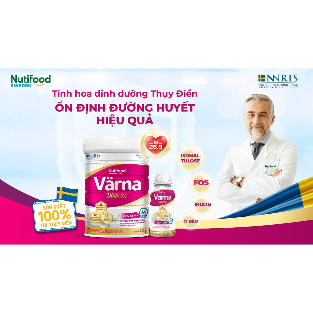 Sữa Bột Nutifood Varna Diabetes 850G bổ sung dinh dưỡng giành riêng cho người bị tiểu đường.