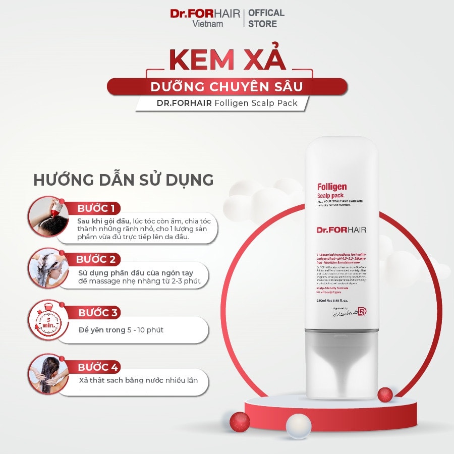 Dầu xả kem xả chăm sóc nuôi dưỡng tóc, chăm sóc da đầu, giảm rụng tóc Dr.FORHAIR Folligen Scalp Pack 250ml | BigBuy360 - bigbuy360.vn