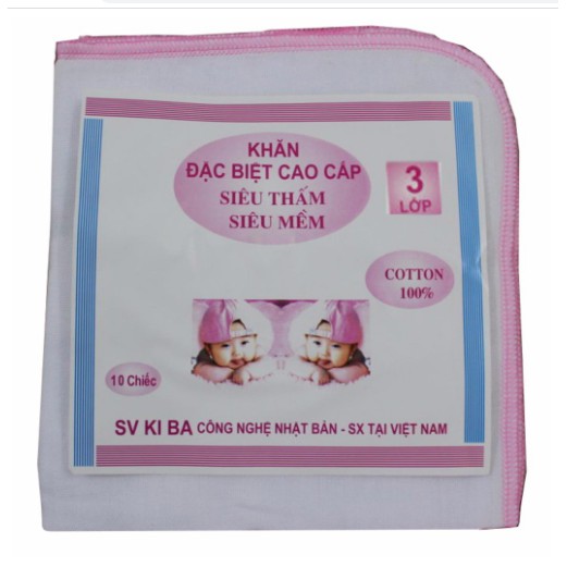 Khăn xô , khăn sữa kiba 3 lớp xuất Nhất (túi 10c) cho bé