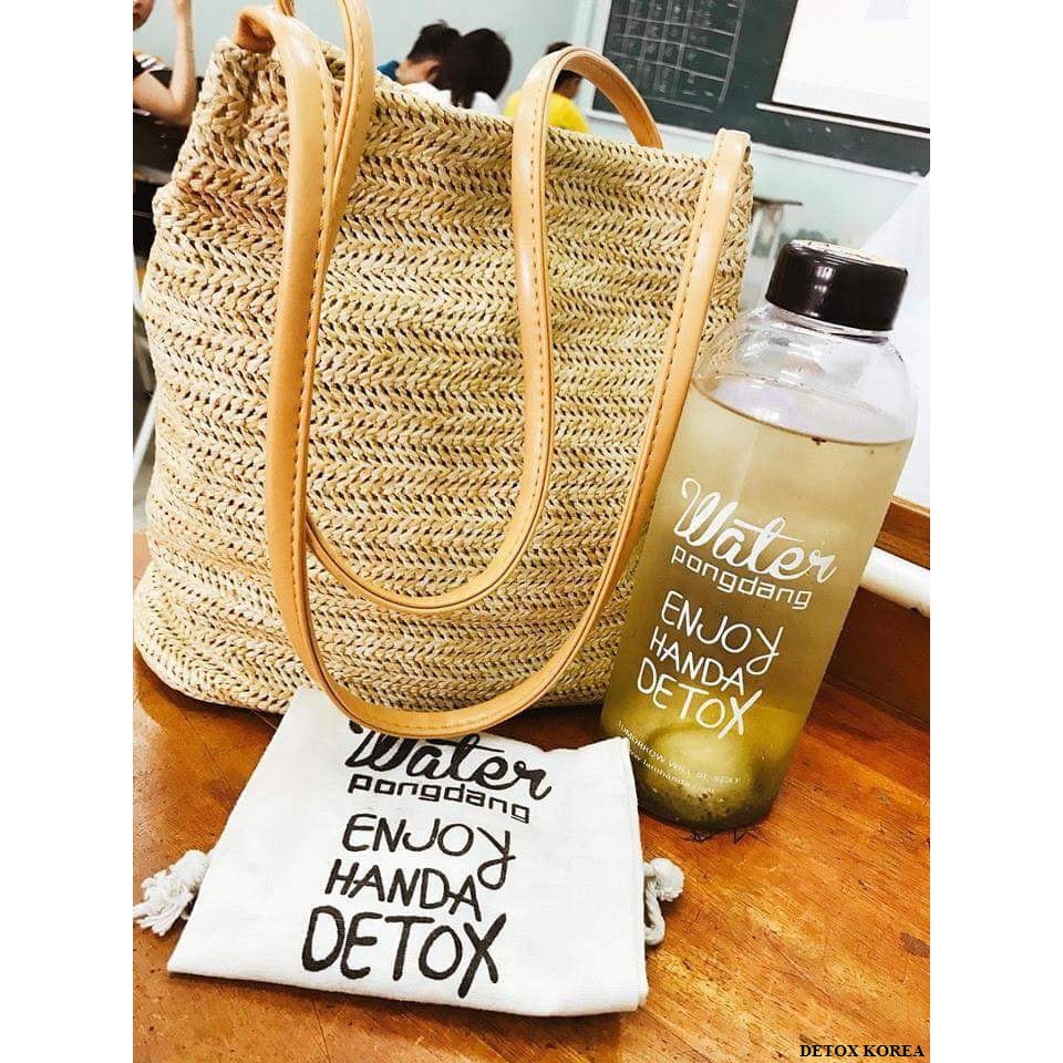 Trà hoa quả sấy khô DETOX KOREA Robimart – Set 30 gói, full hộp, tặng bình nhựa 1L, túi vải