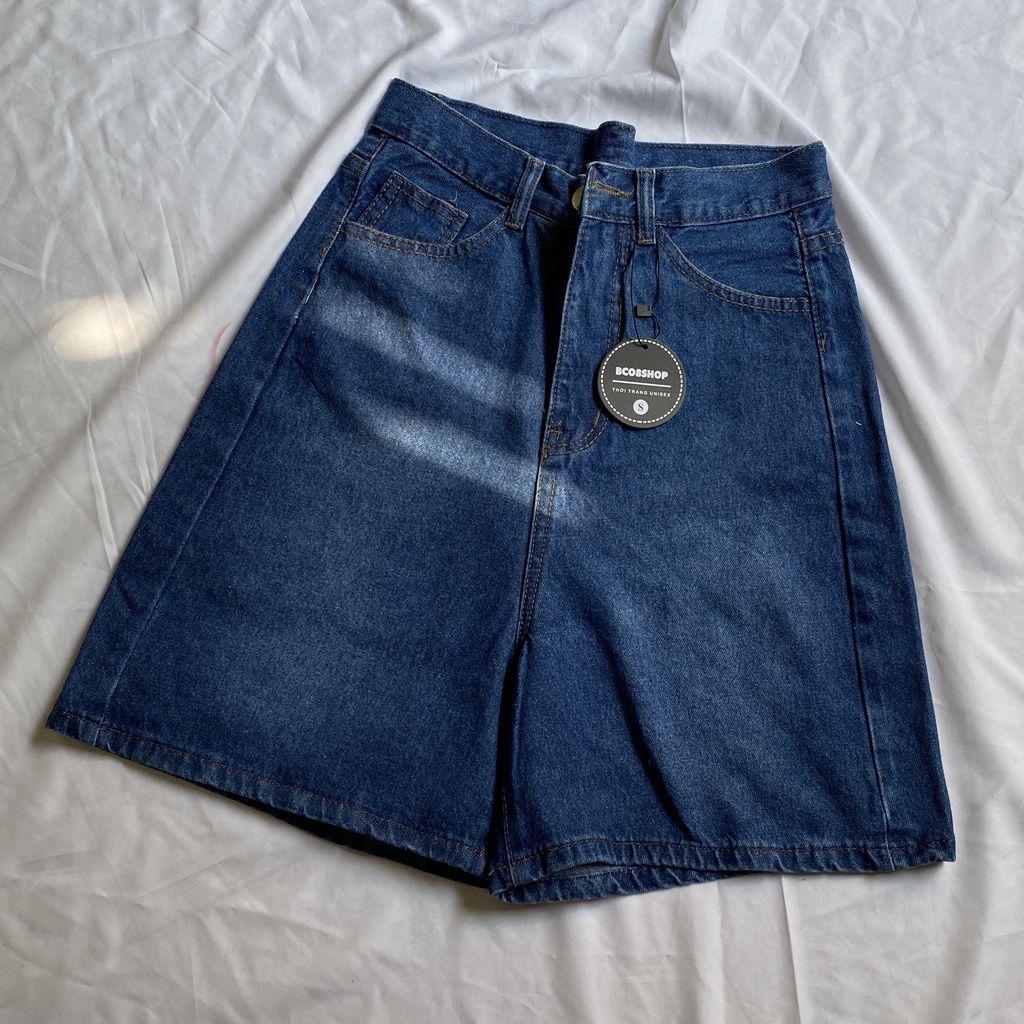 Quần Short Jean Ngố Ống Rộng Lưng Cao màu Đen Phong cách Ulzzang BC340