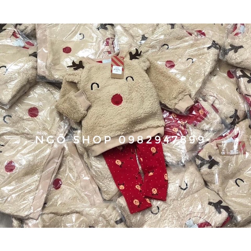 Bộ Nỉ Bông Noel Primark xuất xịn Hình Tuần Lộc Cho Bé