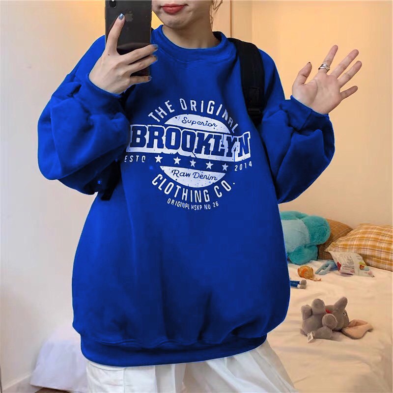 Áo Nỉ Ngoại In Chữ BROOKLYN 🦋 Áo Thun Dài Tay Nữ Dáng Rộng ulzzang 5 Màu 🦋