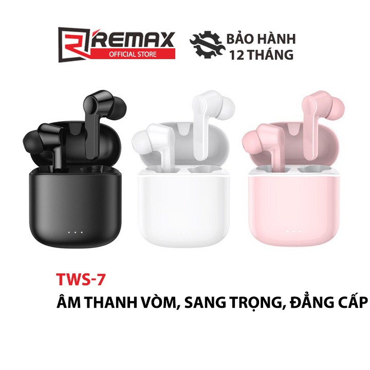 [Mã LT50 giảm 50k đơn 299K] Tai nghe Bluetooth True Wireless Remax TWS-7 kèm dock sạc có thể kết nối từng tai riêng lẻ