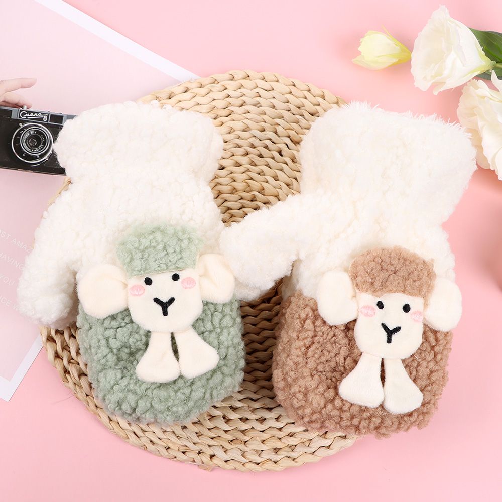 Găng tay lông cừu dày dặn ấm áp thời trang mùa đông cho nữ tùy chọn màu sắc
