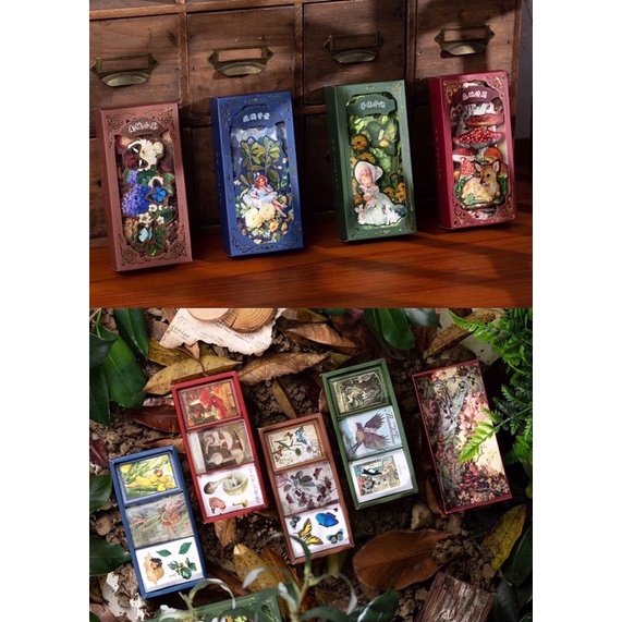 Bộ 200 tấm sticker dính kèm sổ 120 trang hoạ tiết vintage