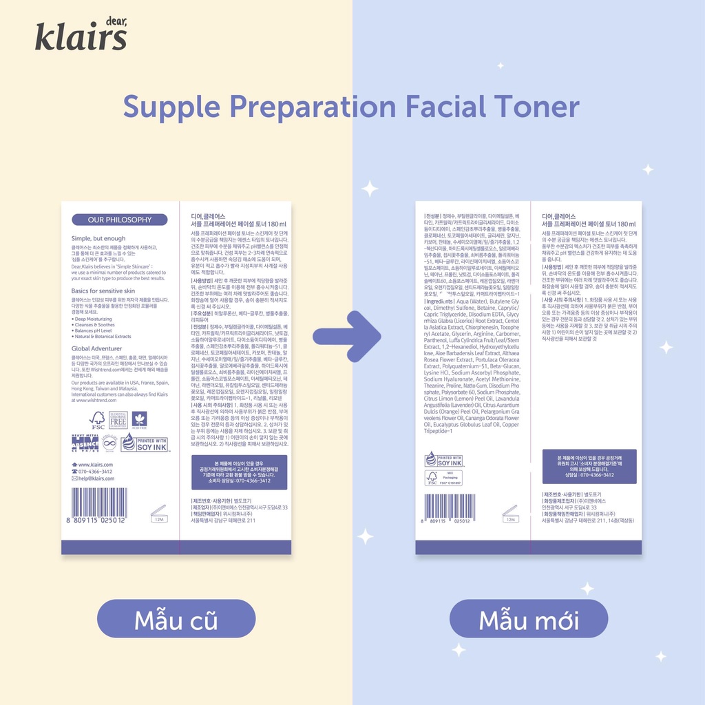 Nước Hoa Hồng Klairs Supple Preparation Toner 180ml Chính Hãng