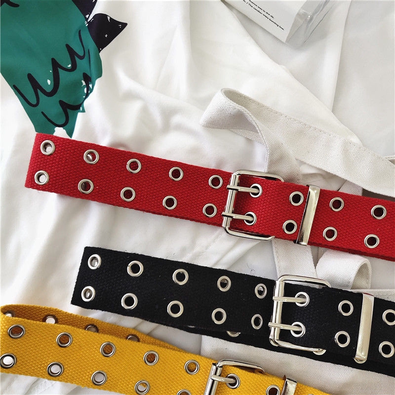Thắt lưng 22558 vải canvas 2 hàng lỗ nhiều màu thời trang punk bạn trai