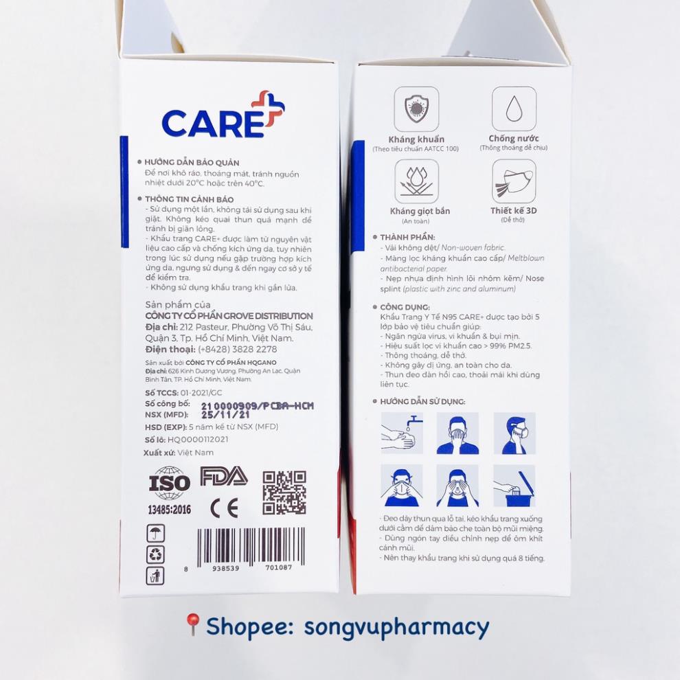 Khẩu trang N95 CARE - Khẩu trang y tế 5 lớp, kháng khuẩn, chống bụi siêu mịn (Hộp 10c)