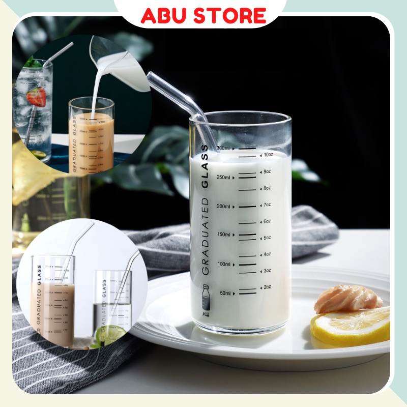 Ly chia vạch trong suốt 300ml GRADUATED GLASS Cốc chia vạch thủy tinh chịu nhiệt dễ thương cute9