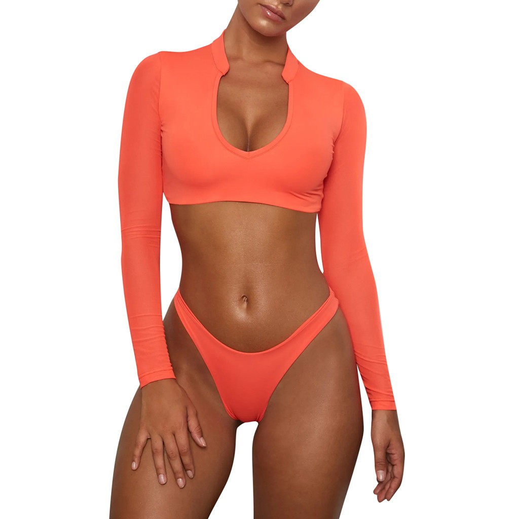 Áo bơi dài tay và quần bơi cùng màu thiết kế quyến rũ cho nữ