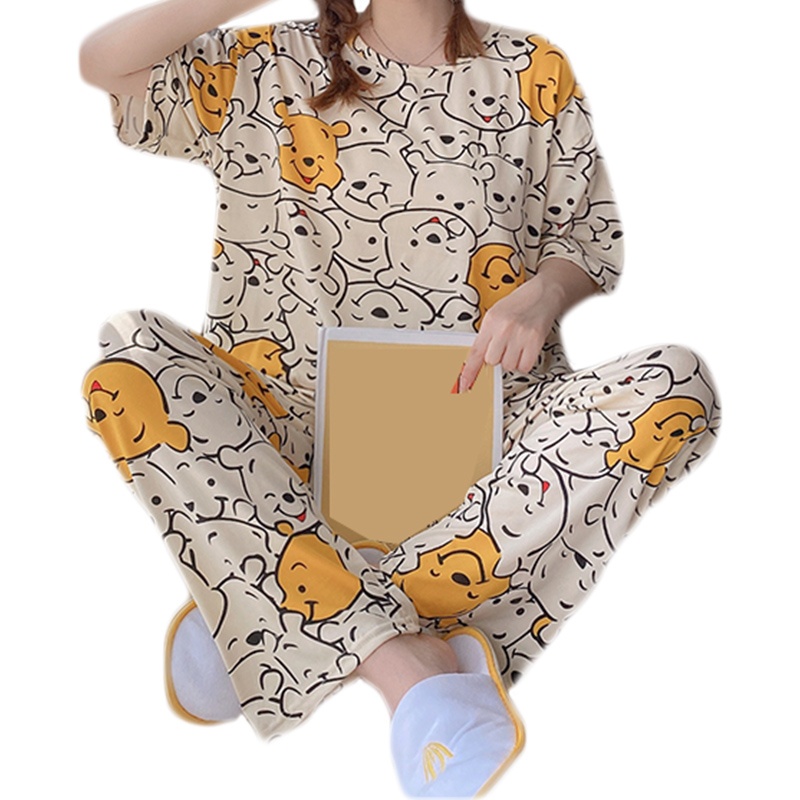 Bộ Đồ Ngủ Hai Mảnh Thoáng Khí In Họa Tiết Hoạt Hình Dễ Thương Cho Nữ